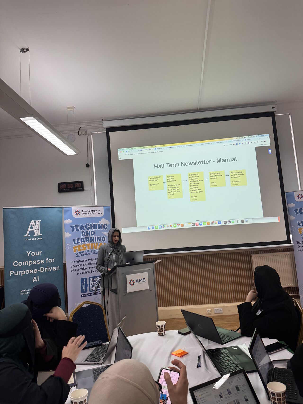 Arfah Farooq presenting an AI workshop